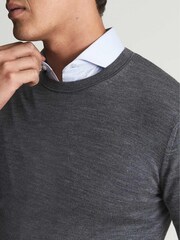 Reiss Mid Grey Melange Wessex Merino Wool Crew Neck Jumper - Image 5 of 6