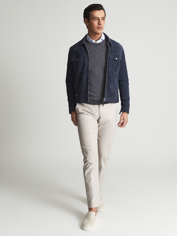 Reiss Mid Grey Melange Wessex Merino Wool Crew Neck Jumper - Image 6 of 6