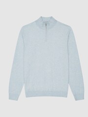 Reiss Soft Blue Melange Hero Funnel Neck Half Zip Jumper - Image 2 of 6