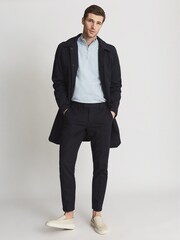 Reiss Soft Blue Melange Hero Funnel Neck Half Zip Jumper - Image 4 of 6