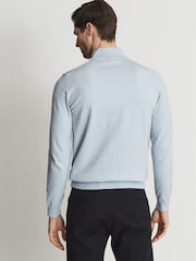 Reiss Soft Blue Melange Hero Funnel Neck Half Zip Jumper - Image 5 of 6
