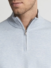 Reiss Soft Blue Melange Hero Funnel Neck Half Zip Jumper - Image 6 of 6