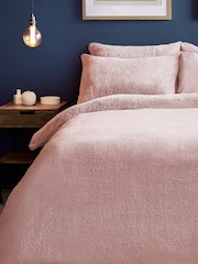 Silentnight Blush Pink Borg Fleece Cosy Teddy Duvet Cover and Pillowcase Set - Image 1 of 7