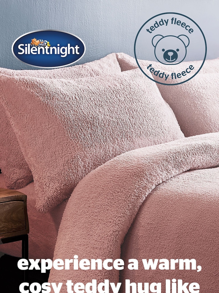 Silentnight Blush Pink Borg Fleece Cosy Teddy Duvet Cover and Pillowcase Set - Image 2 of 7