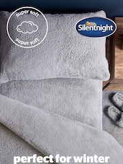 Silentnight Silver Borg Fleece Cosy Teddy Duvet Cover and Pillowcase Set - Image 3 of 6