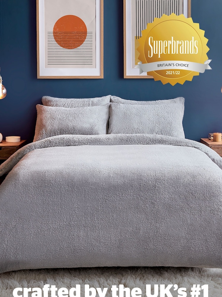 Silentnight Silver Borg Fleece Cosy Teddy Duvet Cover and Pillowcase Set - Image 6 of 6