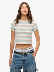 Superdry White/Green Vintage Stripe Crop T-Shirt - Image 1 of 3