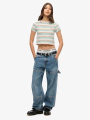 Superdry White/Green Vintage Stripe Crop T-Shirt - Image 2 of 3