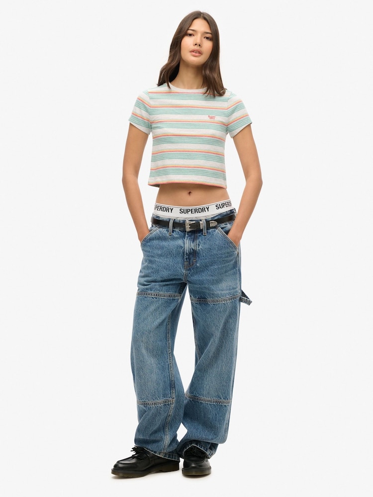 Superdry White/Green Vintage Stripe Crop T-Shirt - Image 2 of 3
