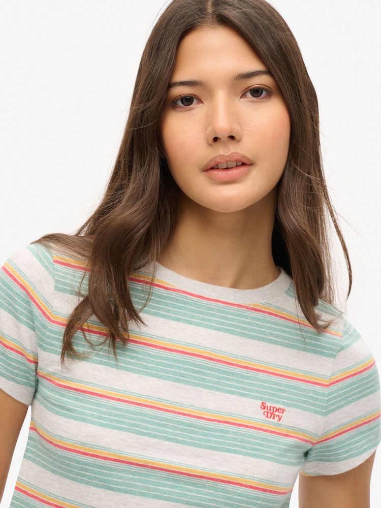Superdry White/Green Vintage Stripe Crop T-Shirt - Image 3 of 3 Superdry White/Green Vintage Stripe Crop T-Shirt - Image 3 of 3