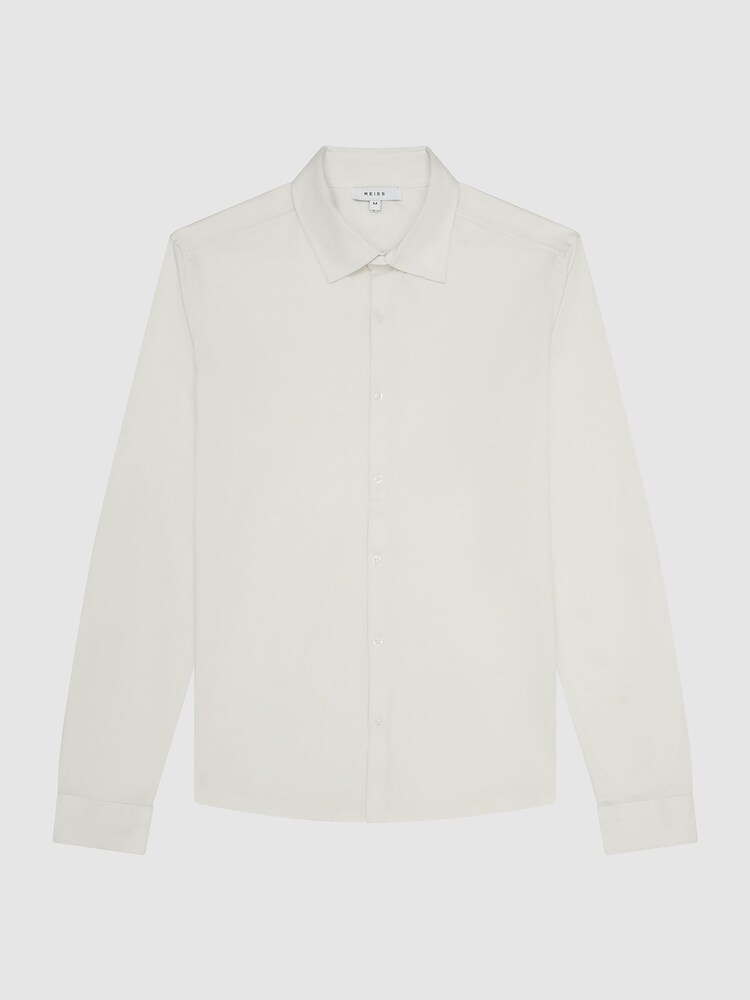 Reiss Ecru Baron Mercerised Jersey Shirt - Image 2 of 7 Reiss Ecru Baron Mercerised Jersey Shirt - Image 2 of 7