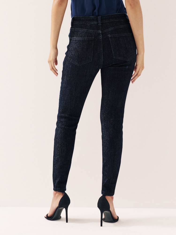 Inky Blue Glitter Skinny Jeans - Image 3 of 7