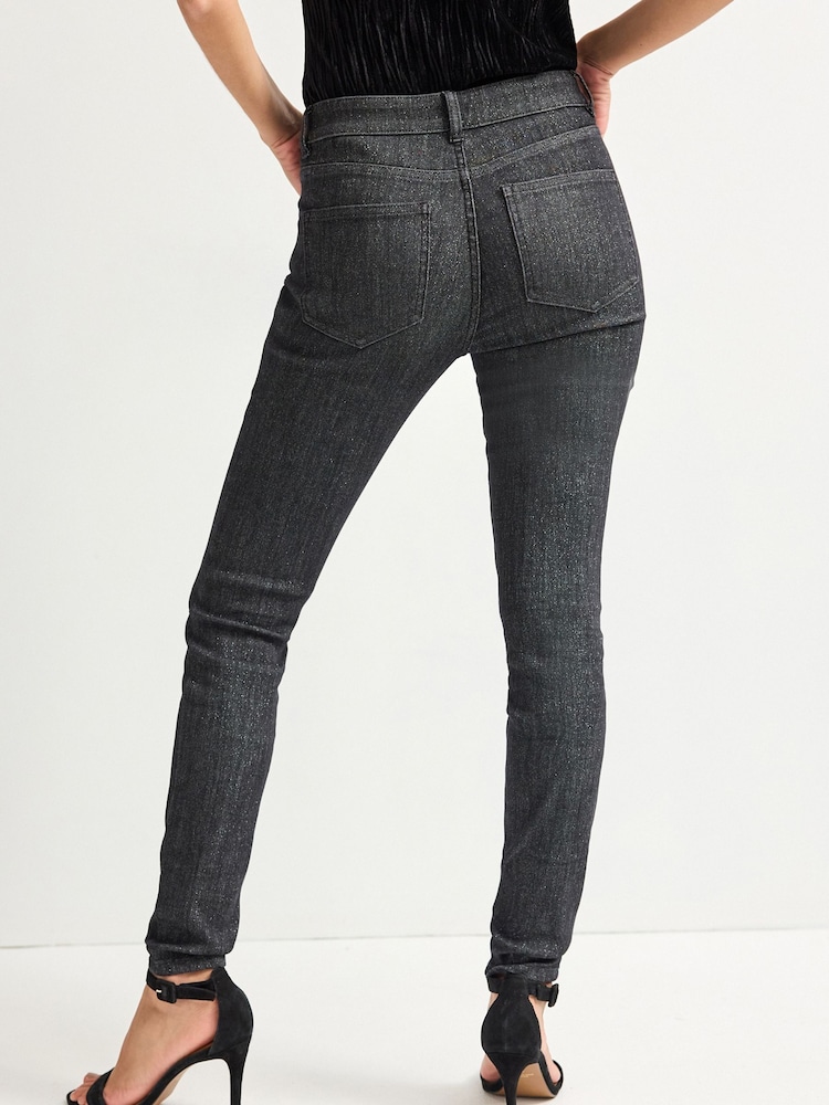 Black Glitter Skinny Jeans - Image 1 of 6