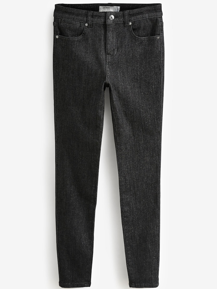 Black Glitter Skinny Jeans - Image 5 of 6