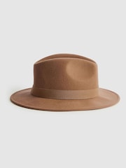 Reiss Camel Ashbourne Wool Fedora Hat - Image 1 of 4