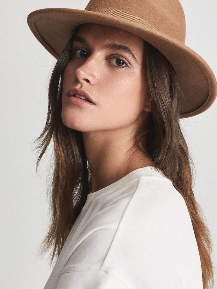 Reiss Camel Ashbourne Wool Fedora Hat - Image 2 of 4