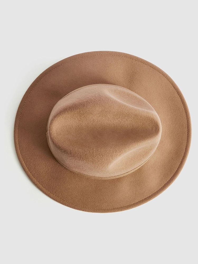 Reiss Camel Ashbourne Wool Fedora Hat - Image 4 of 4