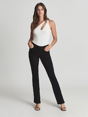 Reiss Black Lou Lou Paige High Rise Twisted Seam Flared Jeans - Image 1 of 4