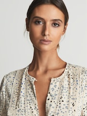 Reiss Blue/Ivory Elyse Romantic Floral Lace Trim Dress - Image 4 of 6