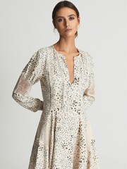 Reiss Blue/Ivory Elyse Romantic Floral Lace Trim Dress - Image 6 of 6