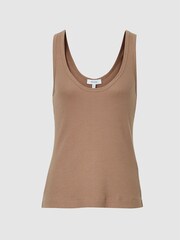 Reiss Mocha Violet Scoop Neck Ribbed Jersey Vest Top - Image 2 of 6