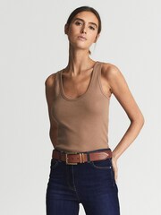 Reiss Mocha Violet Scoop Neck Ribbed Jersey Vest Top - Image 3 of 6