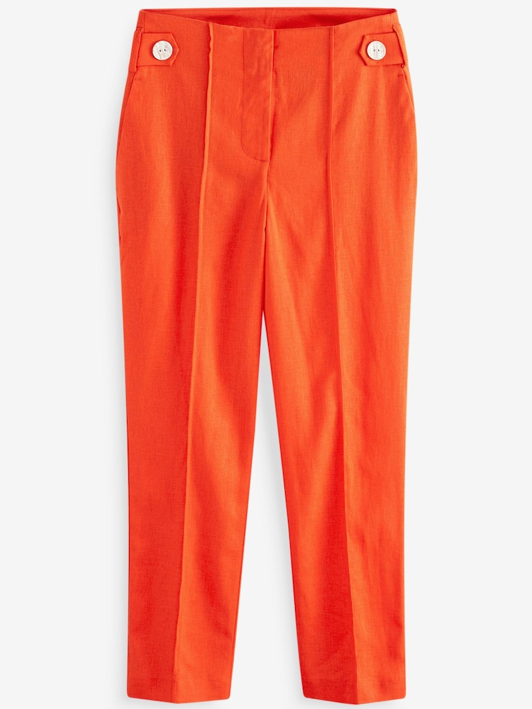 Red Linen Blend Smart Slim Leg Trousers - Image 4 of 4
