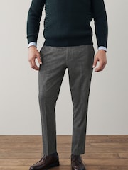 Charcoal Grey Slim Trimmed Donegal Smart Trousers - Image 1 of 8