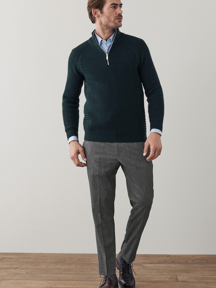 Charcoal Grey Slim Trimmed Donegal Smart Trousers - Image 2 of 8