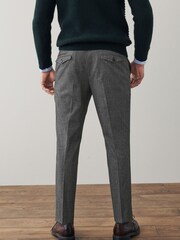 Charcoal Grey Slim Trimmed Donegal Smart Trousers - Image 3 of 8