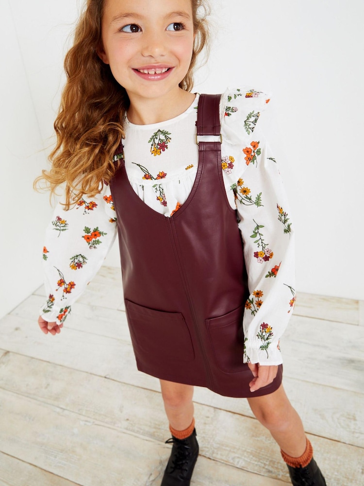 Dark Pink PU Pinafore Dress (3-16yrs) - Image 1 of 3
