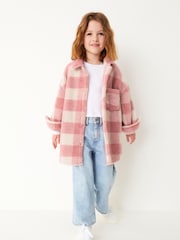 Rosa, kariert - Hemdjacke aus Teddy-Fleece (3–16 Jahre) - Bild 1 von 6