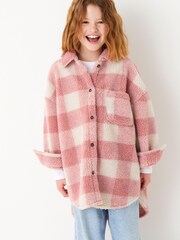 Rosa, kariert - Hemdjacke aus Teddy-Fleece (3–16 Jahre) - Bild 2 von 6