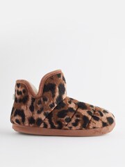 Tan Brown Animal Print Felt Boot Slippers - Image 4 of 7