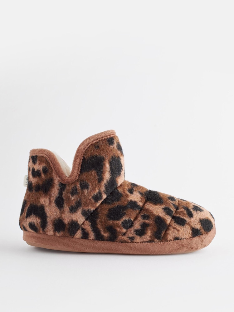 Tan Brown Animal Print Felt Boot Slippers - Image 4 of 7
