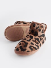 Tan Brown Animal Print Felt Boot Slippers - Image 5 of 7