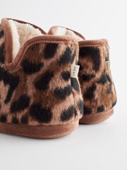 Tan Brown Animal Print Felt Boot Slippers - Image 6 of 7