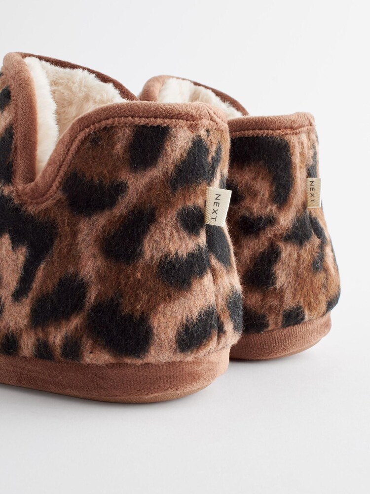 Tan Brown Animal Print Felt Boot Slippers - Image 6 of 7