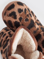 Tan Brown Animal Print Felt Boot Slippers - Image 7 of 7