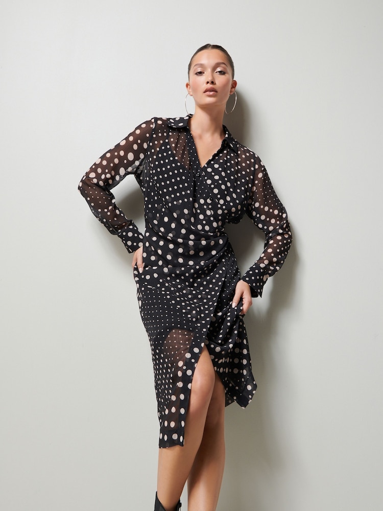 Black Chiffon Midi Dress - Image 1 of 6