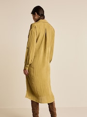 Olive Green Tie Front Long Sleeve Textured Utility Shirt Dress - Image 2 of 6