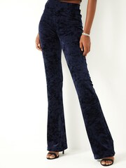 Navy Blue Velvet Flare Trousers - Image 1 of 6