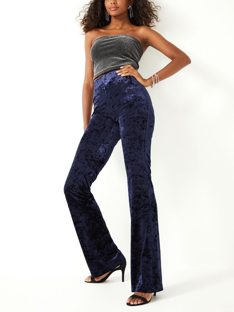Navy Blue Velvet Flare Trousers - Image 2 of 6