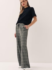Neutral Checkered Jersey Wide Leg Trousers - Image 1 of 5
