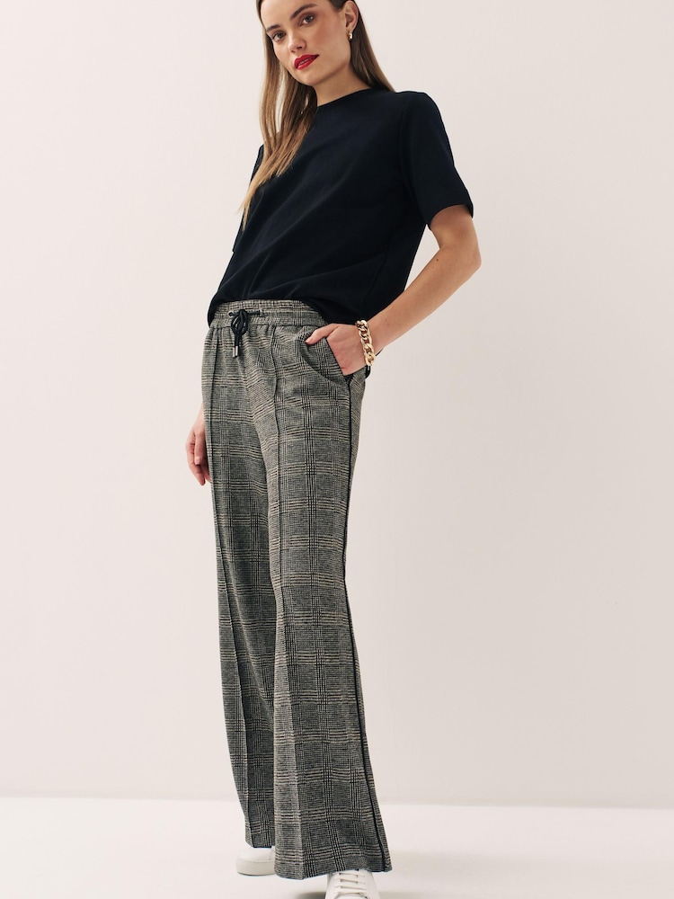 Neutral Checkered Jersey Wide Leg Trousers - Image 1 of 5