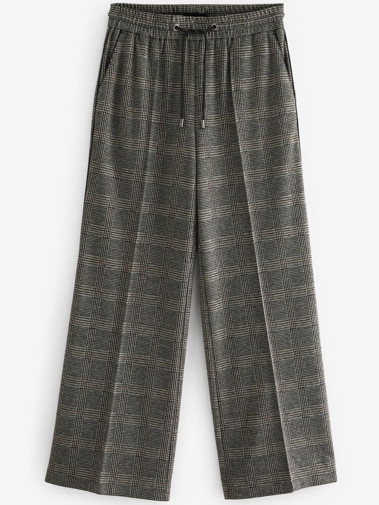 Neutral Checkered Jersey Wide Leg Trousers - Image 2 of 5