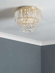BHS Satin Brass Paladina Crystal Flush Ceiling Fitting Ceiling Light - Image 1 of 6