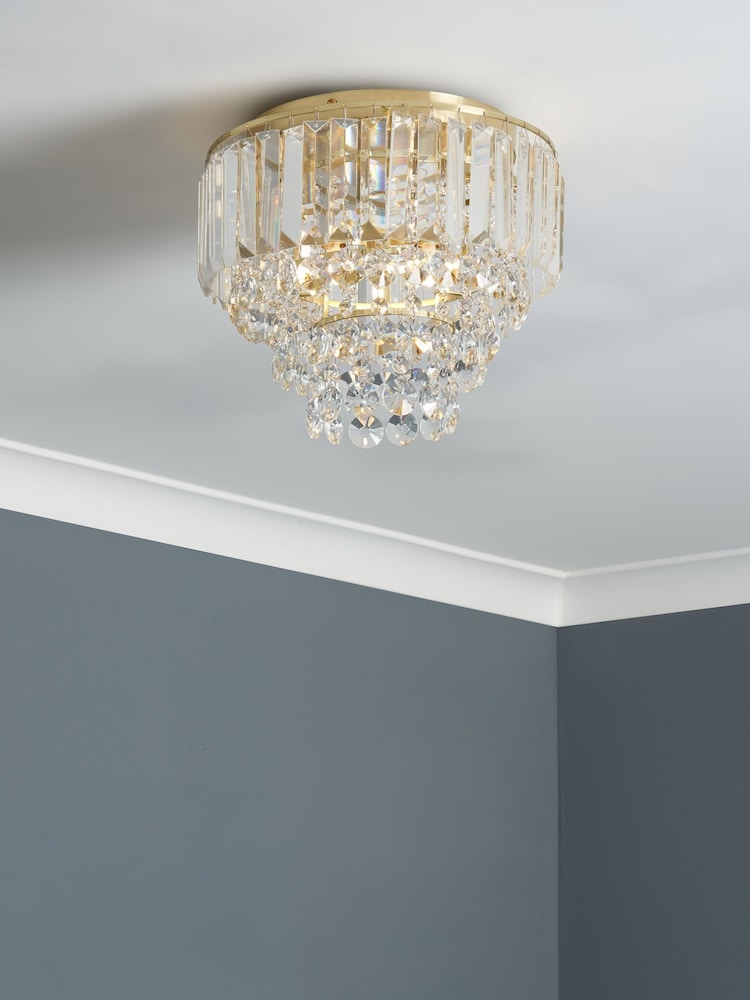 BHS Satin Brass Paladina Crystal Flush Ceiling Fitting Ceiling Light - Image 1 of 6