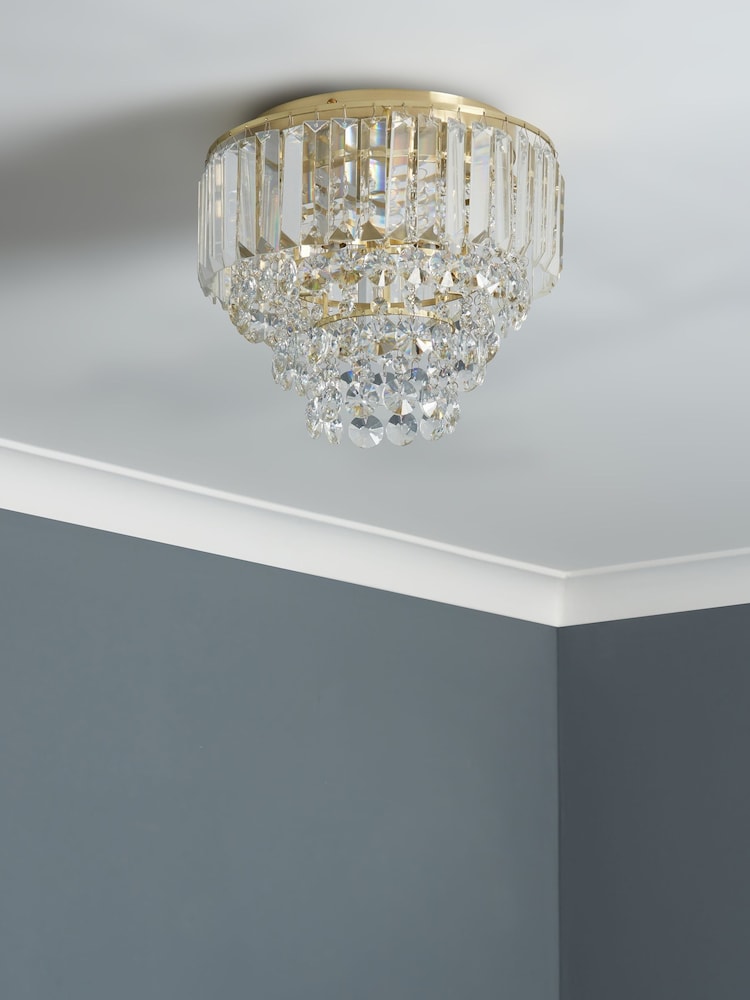 BHS Satin Brass Paladina Crystal Flush Ceiling Fitting Ceiling Light - Image 2 of 6