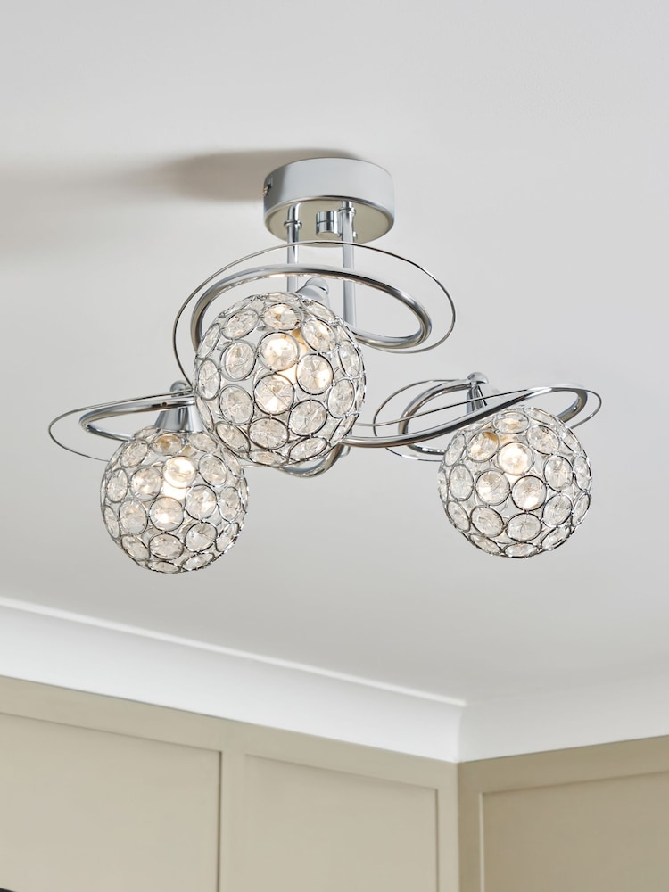 BHS Silver Orianna 3 Light Flush Flush Ceiling Light - Image 1 of 7